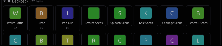 Seeds and supplies in the app inventory
